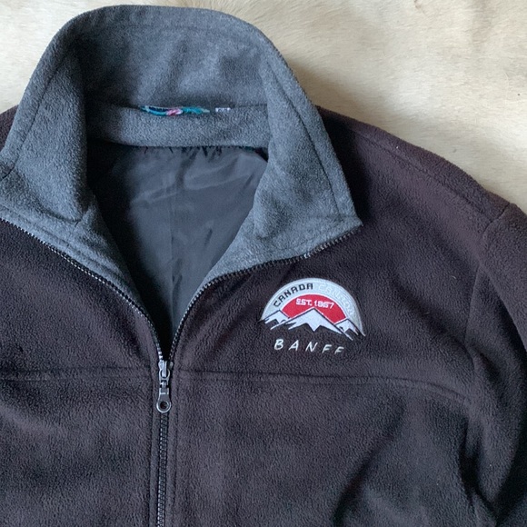 Mens BANFF NATIONAL PARK Alberta Canada Black Embroidered Full Zip Fleece Jacket - Picture 2 of 12